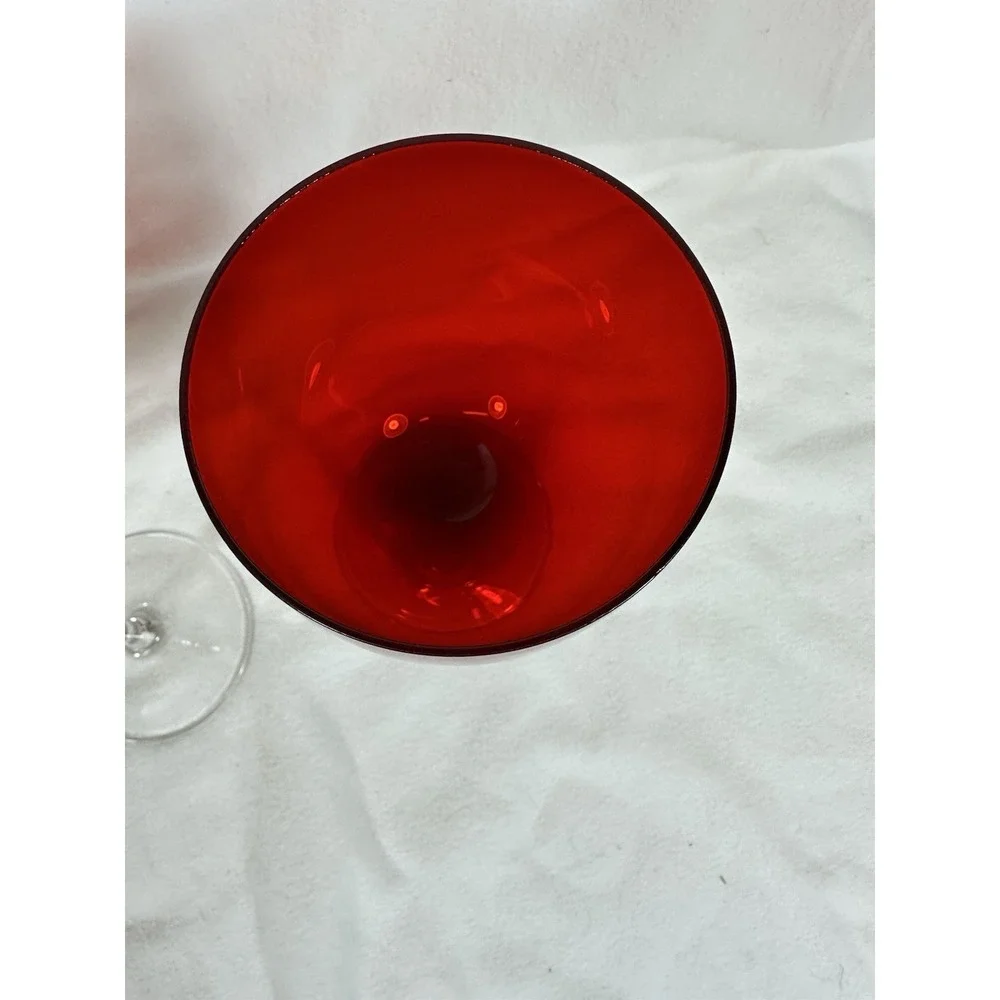 Ruby Red Wine Glasses/Water Goblets 16 oz Clear Stem 8 3/8